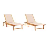 vidaXL Lettini Prendisole 2 pz Crema Legno Massello Acacia e Textilene