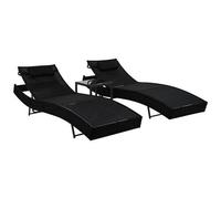 VIDAXL - Lettini Prendisole 2 Pz E Tavolo In Polyrattan E Textilene Nero