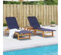 vidaXL Lettini Prendisole 2pz Blu Scuro Legno Massello Acacia Tessuto