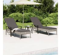 vidaXL Lettini Prendisole 2pz con Tavolino e Cuscini Polyrattan Grigio