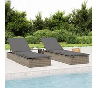 vidaXL Lettini Prendisole 2pz con Tavolino Grigio in Polyrattan