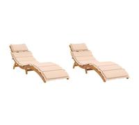 vidaXL Lettini Prendisole con Cuscini 2 pz Beige Legno Massello Acacia