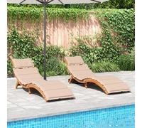 vidaXL Lettini Prendisole con Cuscini 2 pz Beige Legno Massello Acacia