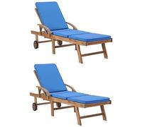 VIDAXL - Lettini Prendisole con Cuscini 2 pz Legno Massello di Teak Blu