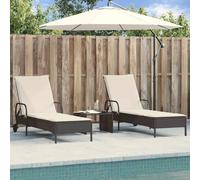 Lettini Prendisole con Cuscini 2 pz Neri in Polyrattan