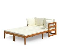 vidaXL Lettini Prendisole con Cuscini Crema 2 pz Legno d'Acacia