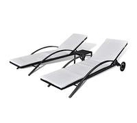 vidaXL Lettini Prendisole con Tavolino 3 pz Elegante Sdraio Mobile Arredo Giardino Spiaggia Piscina Chaise Longue in Polyrattan Nero