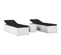 vidaXL Lettini Prendisole con Tavolino 3 pz in Polyrattan Bianco