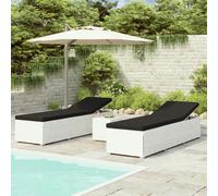 vidaXL Lettini Prendisole con Tavolino 3 pz in Polyrattan Bianco