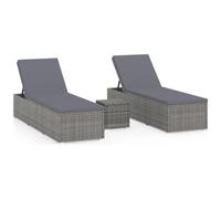 vidaXL Lettini Prendisole con Tavolino 3 pz in Polyrattan Grigio