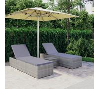 vidaXL Lettini Prendisole con Tavolino 3 pz in Polyrattan Grigio