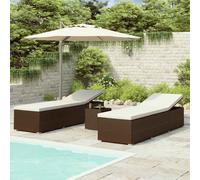 vidaXL Lettini prendisole con tavolino 3 pz in polyrattan Marrone