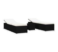 vidaXL Lettini Prendisole con Tavolino 3 pz in Polyrattan Nero