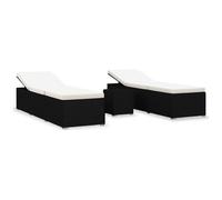 vidaXL Lettini Prendisole con Tavolino 3 pz in Polyrattan Nero