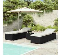 vidaXL Lettini Prendisole con Tavolino 3 pz in Polyrattan Nero