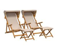vidaXL Lettino 4 pcs 3 Posizione Legno di Eucalipto Massello Beige