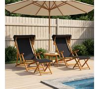 vidaXL Lettino 4 pcs 3 Posizione Legno di Eucalipto Massello Nero