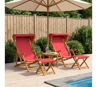 vidaXL Lettino 4 pcs 3 Posizione Legno di Eucalipto Massello Rosso