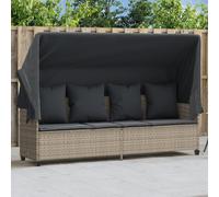 vidaXL Lettino con Baldacchino e Cuscini Grigio Chiaro in Polyrattan