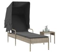 vidaXL Lettino con Baldacchino e Tavolino Grigio Chiaro in Polyrattan