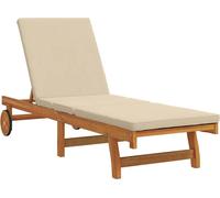 vidaXL Lettino Soleggiato Regolabile con Ruote in Legno di Acacia Marrone e Beige, Resistente alle Intemperie, Perfetto per Uso Esterno, Confortevole per Giardino e Patio, capacità per 1 Persona, Re