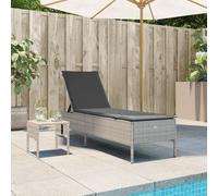 vidaXL Lettino con Tavolo e Cuscino Grigio Chiaro in Polyrattan