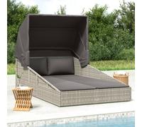 Lettino con Tetto Pieghevole Grigio 200x114x128 cm Polyrattan