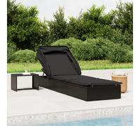 vidaXL Lettino con Tetto Pieghevole Nero 213x63x97 cm Polyrattan