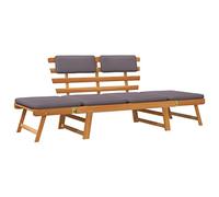vidaXL Lettino da Giardino 2 in 1 con Cuscino Rustico Elegante Sedia a Sdraio Arredo Panca Panchina per Esterni Marrone e Grigio Legno Massello Acacia