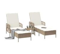 vidaXL Set di lettini regolabili beige e bianco crema sedie da giardino con tavolo resistente ai raggi UV, per terrazze, giardini, balconi, mobili moderni rattan, acqua