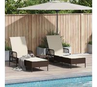 vidaXL Set di sedie a sdraio imbottite, marrone e bianco crema, per esterni, pieghevoli, braccioli regolabili, per terrazze, balconi, giardini, con tavolo, lounge, sedie per prendere il sole