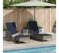 vidaXL Lettino da sole con cuscino 3 pcs Grigio e Blu Navy polyrattan