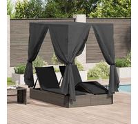 vidaXL Lettino da sole doppio Grigio 205 x 129 x 200 cm polyrattan