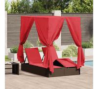 vidaXL Lettino da sole doppio Rosso 205 x 129 x 200 cm polyrattan