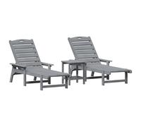 vidaXL Lettino da Sole Regolabile 3 Pz Grigio Chiaro 162X55X98.5 cm HDPE Schienale Multi Posizione Giardino Patio Sedie Con Tavolo Comodo Seduta Set Esterno Resistente agli Agenti Atmosferici A Dogh