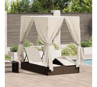 vidaXL Lettino doppi con Tetto Marrone 205 x 129 x 200 cm Rattan PE