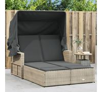vidaXL Lettino Doppio Baldacchino e Cuscini Grigio Chiaro Polyrattan