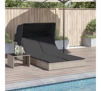 vidaXL Lettino Doppio Baldacchino e Cuscini Grigio Chiaro Polyrattan