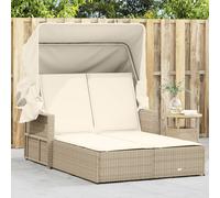 vidaXL Lettino Doppio con Baldacchino e Cuscini Beige in Polyrattan