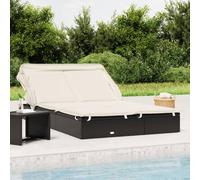 vidaXL Lettino Doppio Tetto Pieghevole Nero 213x118x97cm in Polyrattan