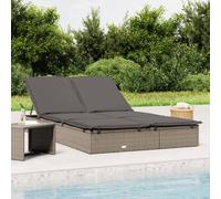 vidaXL Lettino Prendisole 2 Persone con Cuscini Grigio in Polyrattan