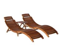 vidaXL Lettino prendisole 3 pz con tavolino in legno massello d'acacia - Comodo e Elegante Arredo per Esterni - Ideale per Rilassarsi in Giardino o Patio - 8719883820415