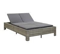 vidaXL Lettino Prendisole a 2 Posti con Cuscino in Polyrattan Grigio