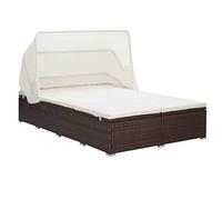 vidaXL Lettino Prendisole a 2 Posti con Cuscino in Polyrattan Marrone
