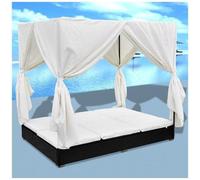 vidaXL Lettino Prendisole con Tende in Polyrattan Nero