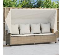 Lettino Prendisole con Baldacchino e Cuscini Beige Polyrattan