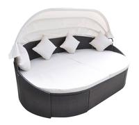 AX Lettino Tettuccio Sdraio Marrone Piscina Polyrattan Cuscino Crema Nuovo 41831