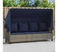 Lettino Prendisole con Baldacchino e Cuscini Grigio Polyrattan