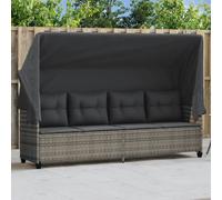 vidaXL Lettino Prendisole con Baldacchino e Cuscini Grigio Polyrattan