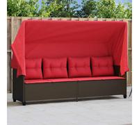 vidaXL Lettino Prendisole con Baldacchino e Cuscini Marrone Polyrattan